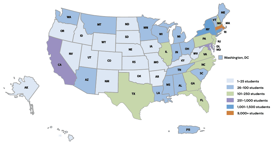 Map of US states and territories where BSCP students came from. 